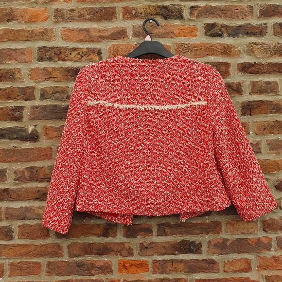 M&S Red Boucle Fringed Classic Jacket Uk12. - Picture 14 of 14